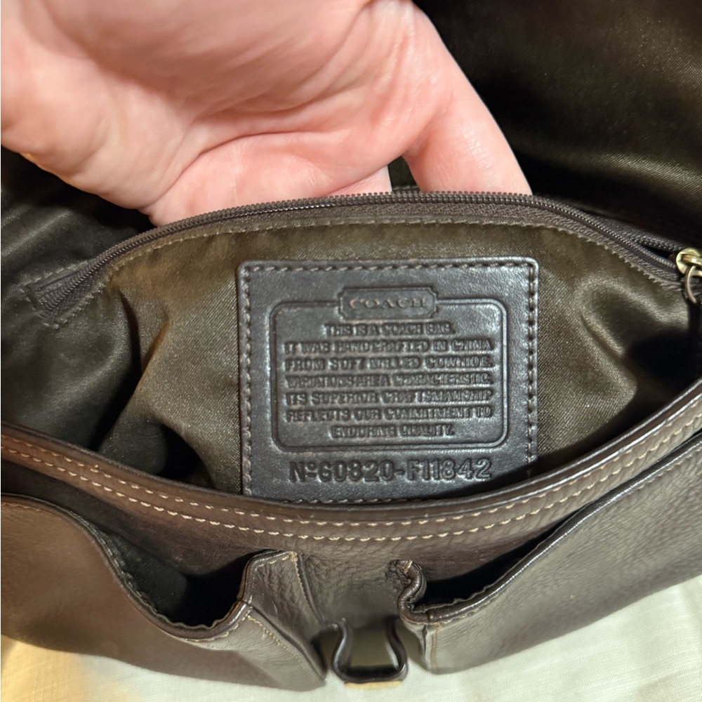 Coach Dark Brown Leather Shoulder Bag with Gold Accents - Picture 4 of 6